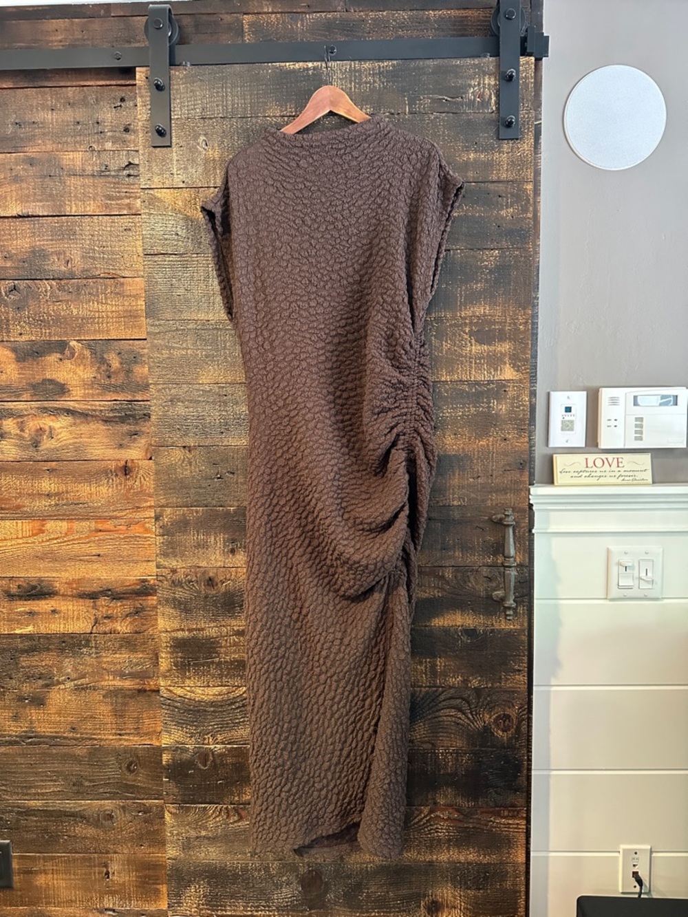 Anthropologie Brown Textured Ruched Maxi Dress